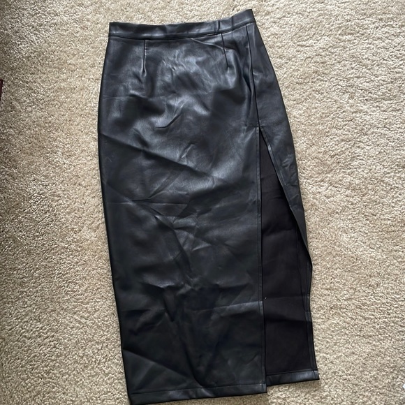 Forever 21 Skirts Long Black Pleather Skirt Poshmark